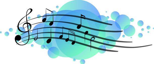 音乐旋律符号在明亮的蓝色斑点图片下载