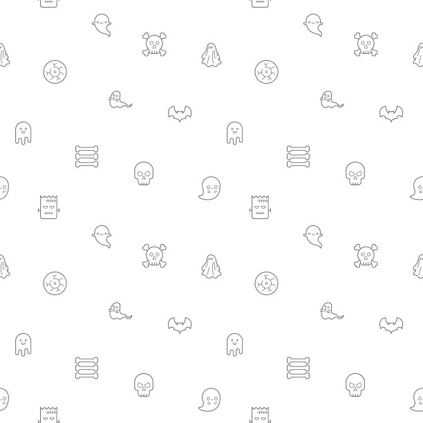 无缝模式与幽灵和万圣节图标在白色背景。图片下载