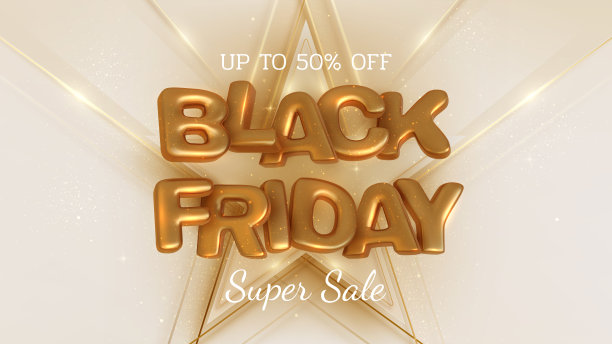 黑色星期五销售横幅背景，逼真的3d豪华金字，高达50%的折扣。矢量插图。图片下载