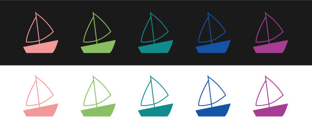 设置游艇、帆船或帆船图标孤立图片下载