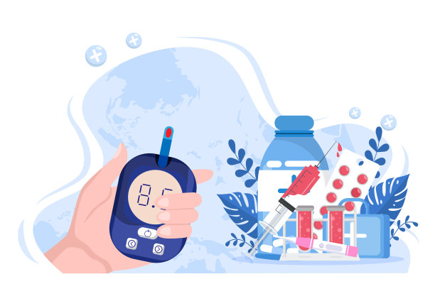 为海报背景向量插图用血糖计，检查结果，试管，注射器到医疗保健和治疗的糖尿病测试图片下载