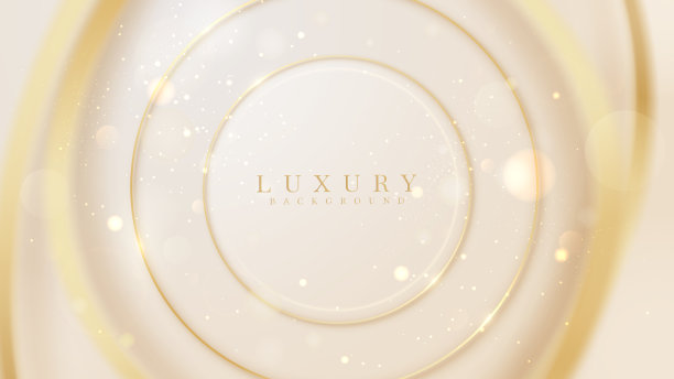 金色圆圈线条形状与闪闪发光的灯光效果，3d模糊风格豪华背景，矢量插图场景设计。图片下载