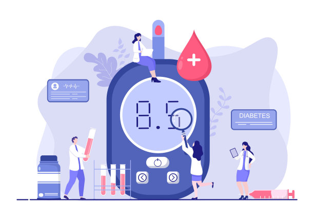 为海报背景向量插图用血糖计，检查结果，试管，注射器到医疗保健和治疗的糖尿病测试图片下载