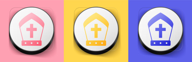 等距教皇帽图标孤立在粉红色的黄色图片下载