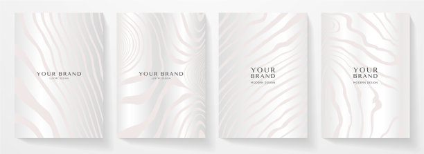 现代优雅的封面设计集。奢华时尚的背景与抽象的线条图案在银色，粉红色的颜色图片下载