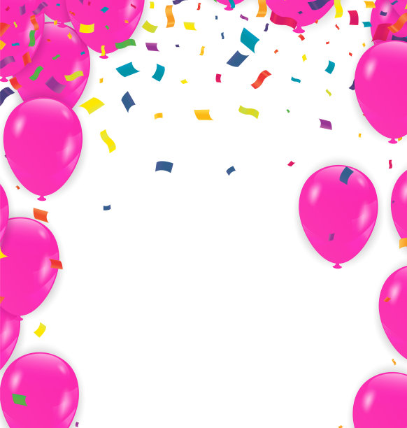 节日贺卡上有放飞的气球，背景明亮，矢量派对，庆祝周年边界图片下载