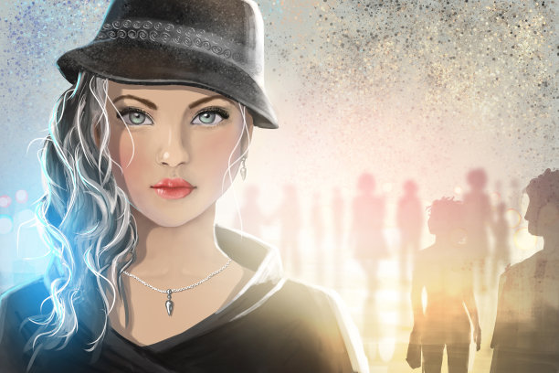 五彩缤纷的女人的脸。画艺术照片。现实的例子。数字艺术作品。生命的意义。图片下载