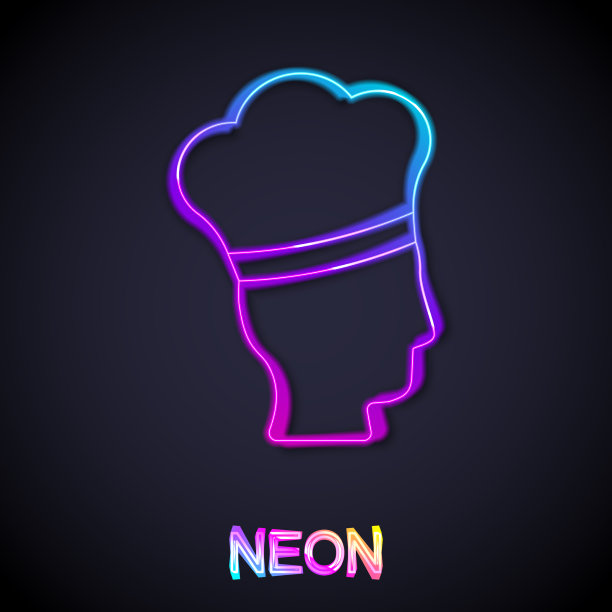 发光的霓虹灯线意大利厨师图标孤立上图片下载