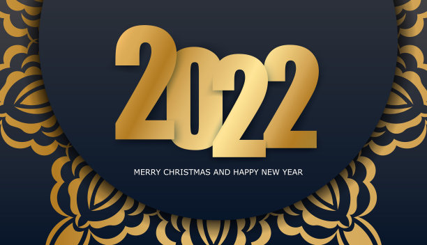 2022年黑色新年快乐贺卡与抽象黄金装饰图片下载