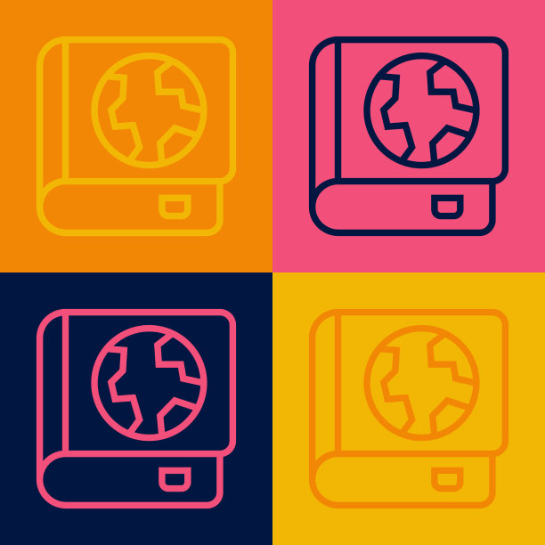 波普艺术线地球仪和书籍图标孤立在一起图片下载