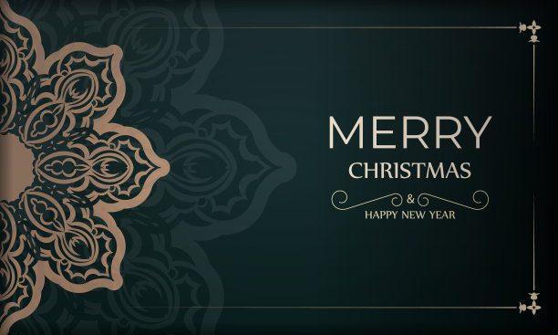 圣诞宣传册，圣诞快乐，深绿色，复古黄色装饰图片下载