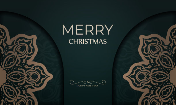 节日宣传册圣诞快乐深绿色带冬黄图案图片下载