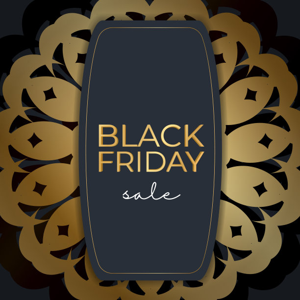 黑色星期五的海报模板深蓝色与复古黄金装饰图片下载