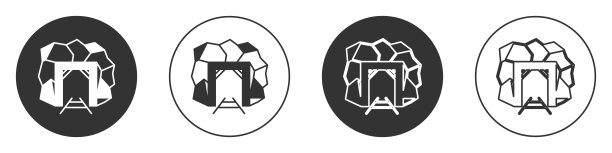 黑色矿坑入口图标孤立在白色背景。圆按钮。向量图片下载