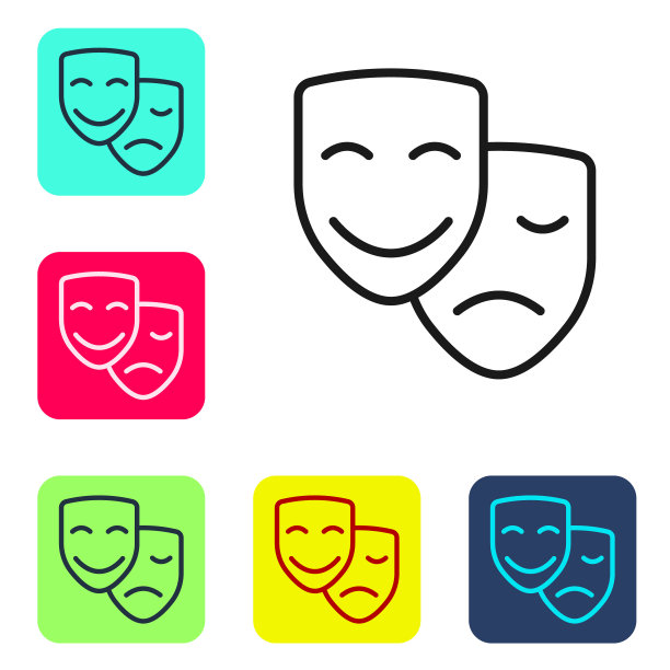 白色背景上的喜剧和悲剧面具图标图片下载