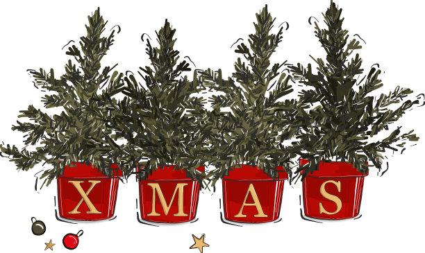 圣诞树clipart圣诞常青树花盆图片下载