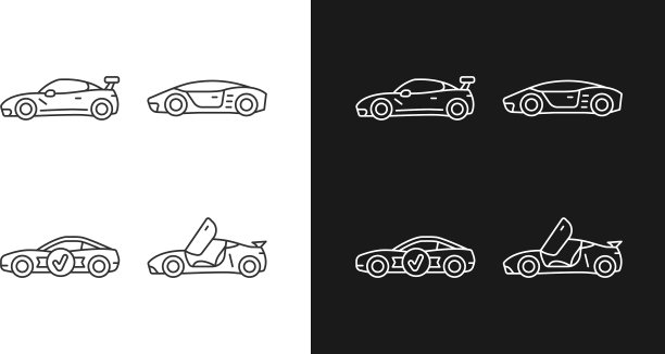 赛车模型线性图标设置为黑暗和图片下载