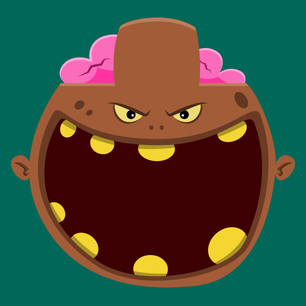 大棕色僵尸角色头和张着嘴图片下载