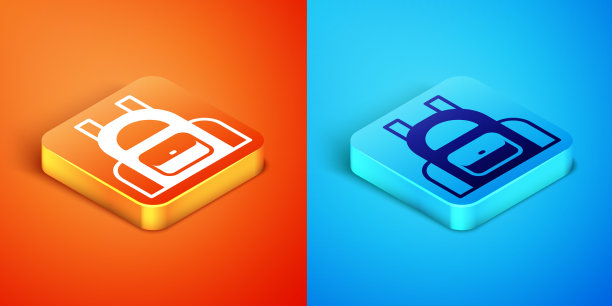 等距学校背包图标孤立在橙色图片下载