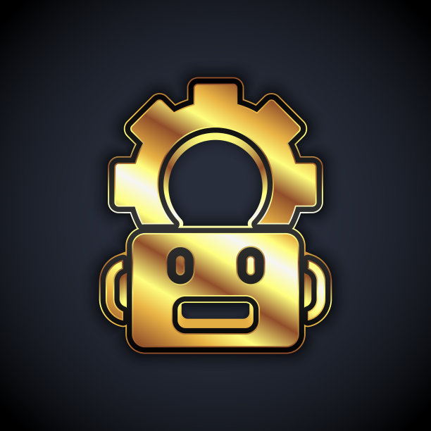 金色机器人设置图标隔离在黑色图片下载