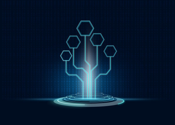 霓虹灯数字树与蜂巢在黑暗的背景。图片下载