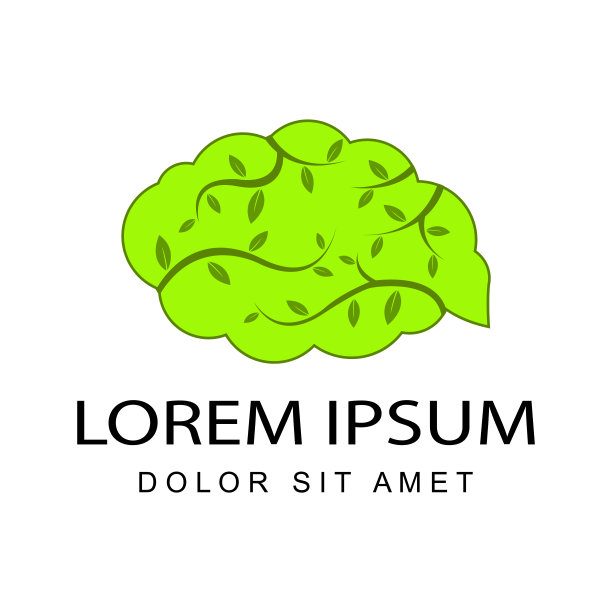 生态脑标志模板设计矢量在孤立的背景，插画思维绿色图片下载