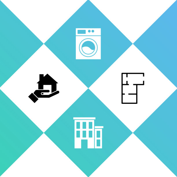 设置房地产经纪人房子洗衣机和计划图标图片下载