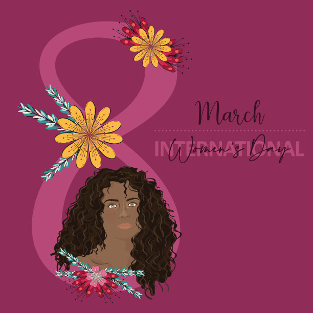 带着鲜花的非洲裔美国妇女妇女节快乐图片下载