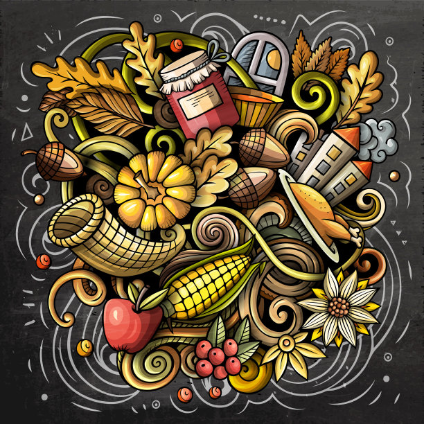 感恩节手绘卡通涂鸦插图。图片下载