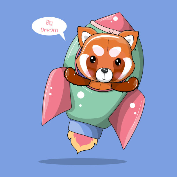 可爱的卡通小熊猫在火箭上飞行图片下载