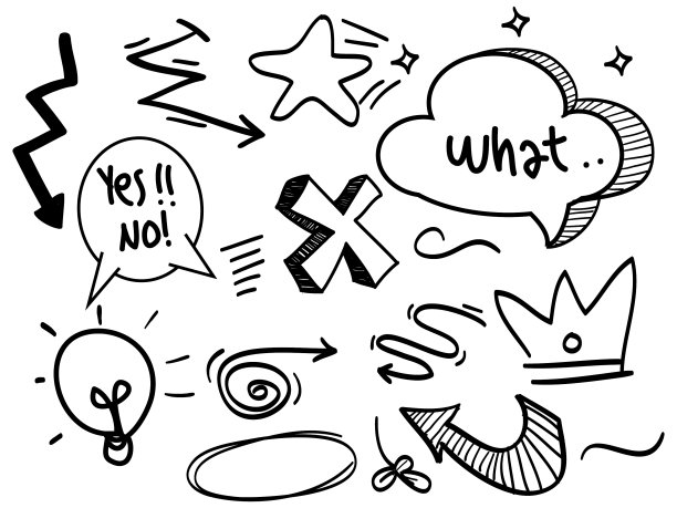 手绘抽象漫画涂鸦元素集图片下载