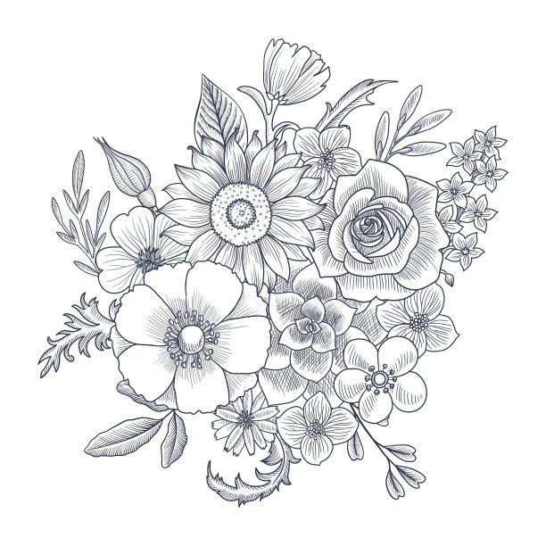 用鲜花绘制复古构图图片下载