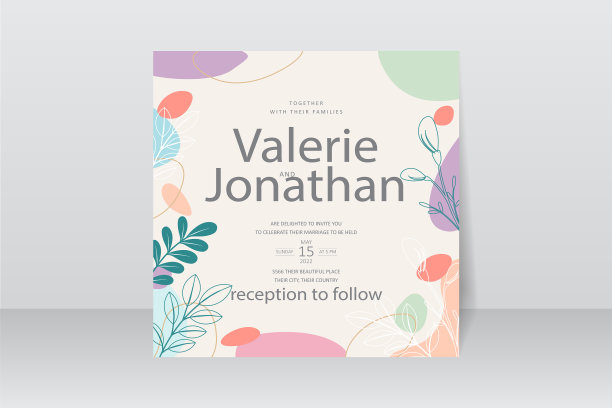 色彩柔和的婚礼卡片模板图片下载