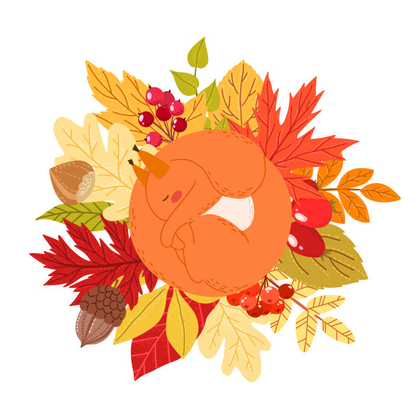 预先设计的松鼠和秋天的树叶图片下载