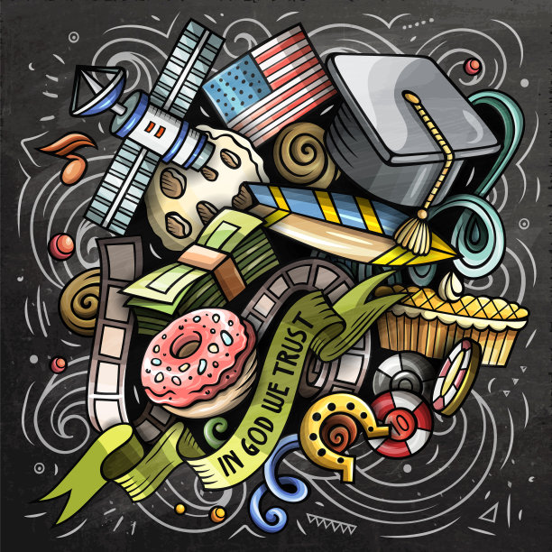 美国卡通矢量涂鸦黑板插图图片下载