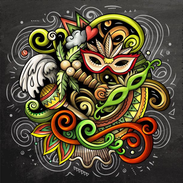 巴西卡通矢量涂鸦黑板插图图片下载
