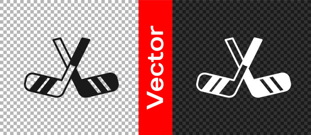 黑色冰球棍图标孤立在透明的背景。向量图片下载