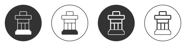 黑色Inukshuk图标孤立在白色背景。圆按钮。向量图片下载