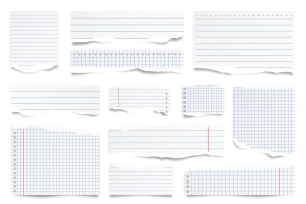 撕裂的纸条孤立在白色背景上。现实的线纸边沿撕裂。便利贴，笔记本纸的碎片。矢量图图片下载