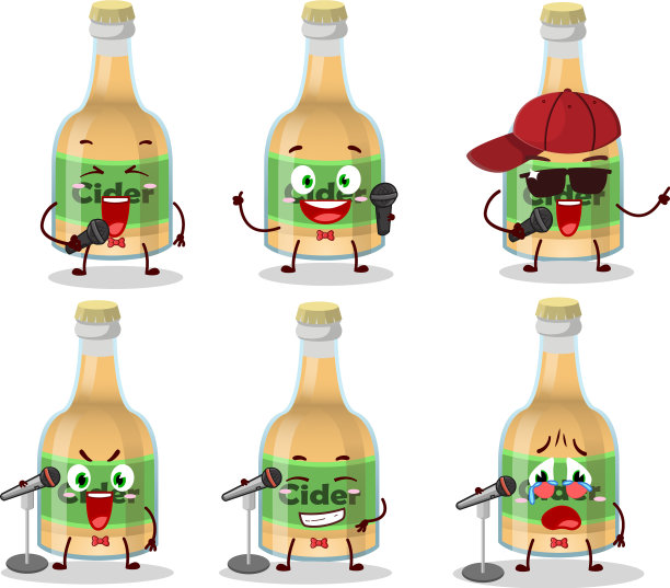 一个可爱的苹果酒瓶卡通设计概念图片下载