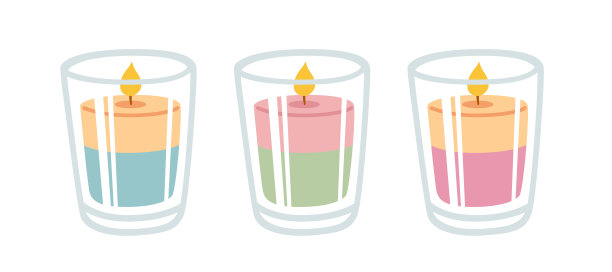 玻璃瓶里的蜡烛。手绘香薰蜡烛。图片下载