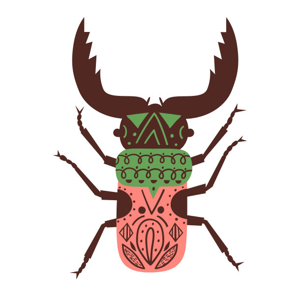 手绘鹿甲虫装饰翅膀矢量插图图片下载