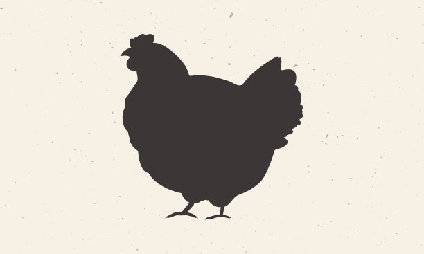 鸡,鸡肉图标。黑色的鸡剪影孤立在一个浅色的背景。专为徽记、徽章、海报设计的农场动物。屠宰场，肉店，杂货店。矢量图图片下载