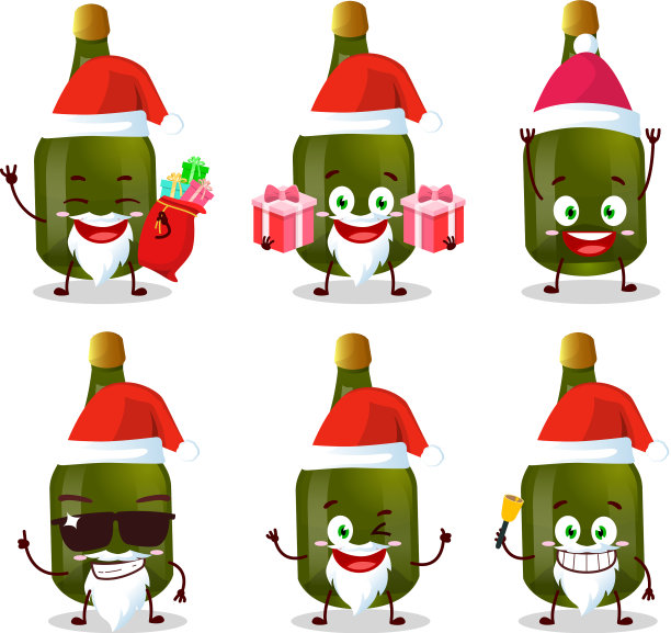 带有香槟卡通的圣诞老人表情图片下载