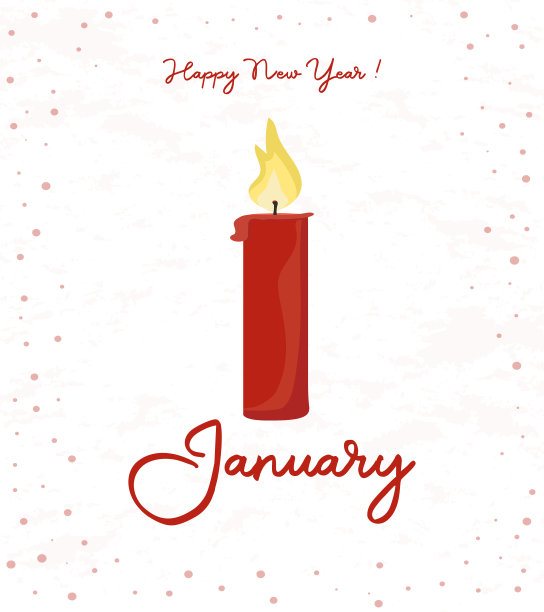 1月1日拜年。明信片上点着蜡烛。矢量图图片下载