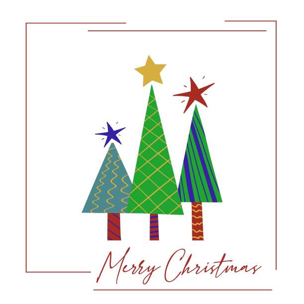 圣诞贺卡的风格装饰圣诞树。手绘矢量海报图片下载