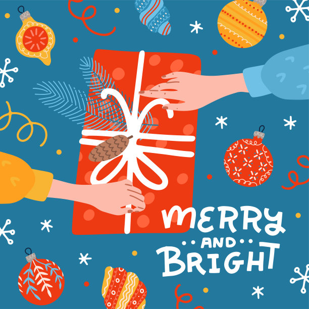 双手握住并打开装饰礼品盒。圣诞礼物。顶视图的概念。圣诞贺卡。秘密圣诞老人。为圣诞节做准备。包装盒子。平面向量插图。图片下载