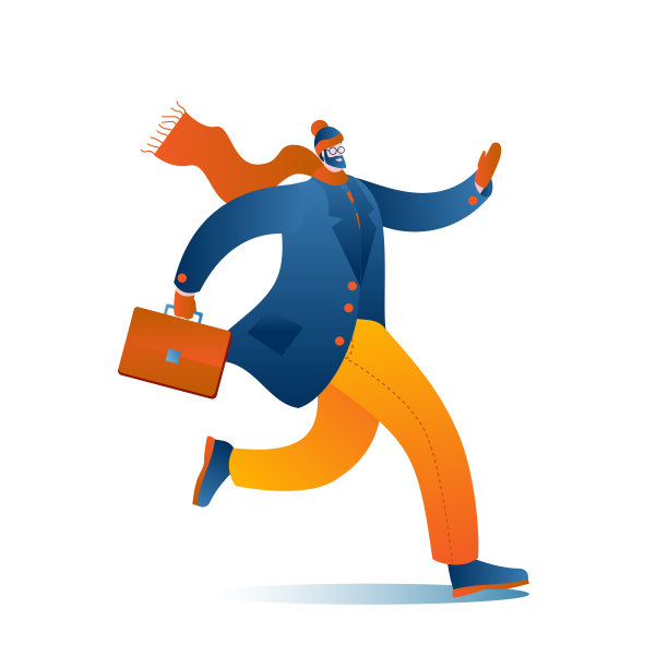 一个男人穿着暖和的冬衣，提着公文包走着。图片下载