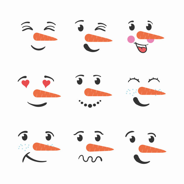 圣诞雪人脸冬季手绘涂鸦。图片下载