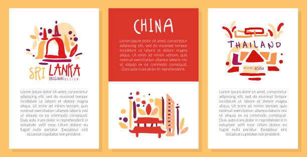 旅行到不同的国家手绘矢量模板图片下载